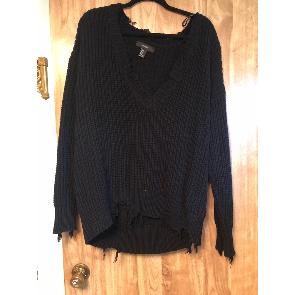 Distressed black sweater